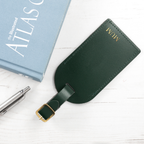 Personalised Dark Green Foiled Leather Luggage Tag