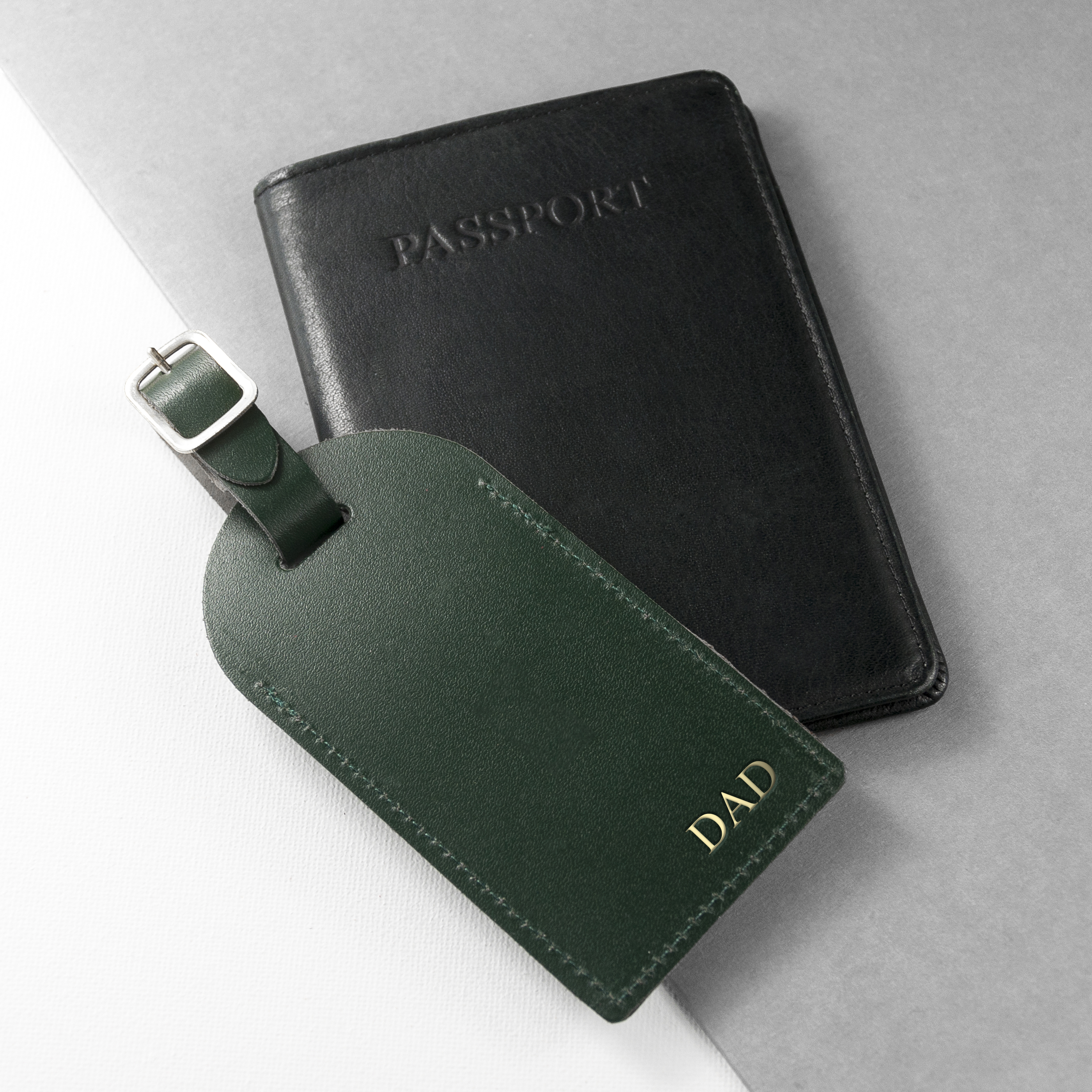 Personalised Dark Green Foiled Leather Luggage Tag