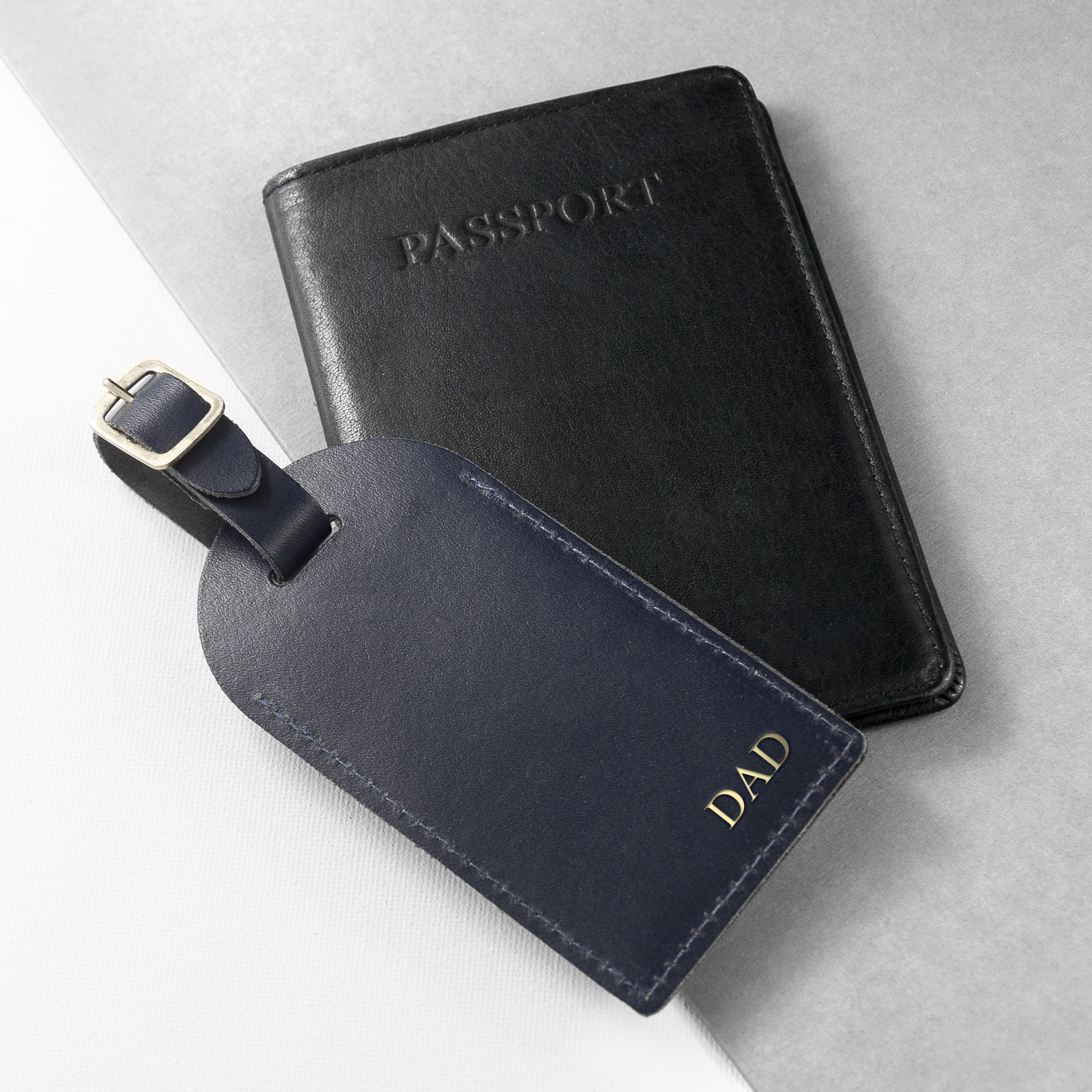 Personalised Navy Foiled Leather Luggage Tag