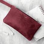 Monogrammed Burgundy Leather Clutch Bag