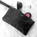 Monogrammed Black Leather Clutch Bag