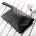 Monogrammed Black Leather Clutch Bag