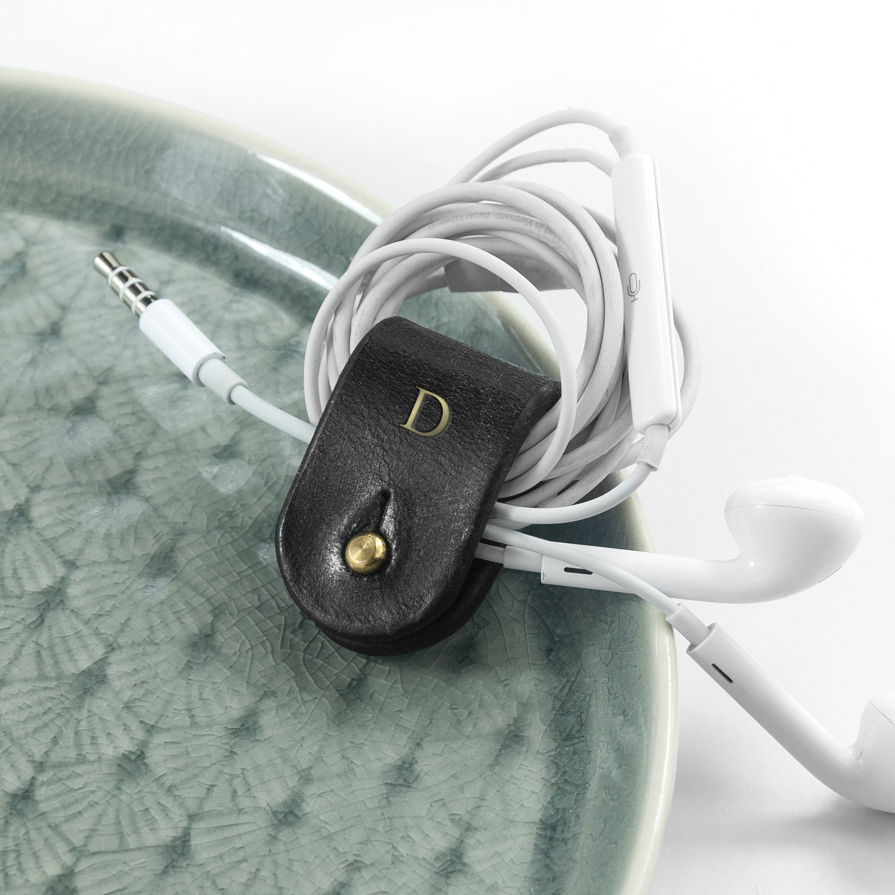 Monogrammed Leather Earphones Holder