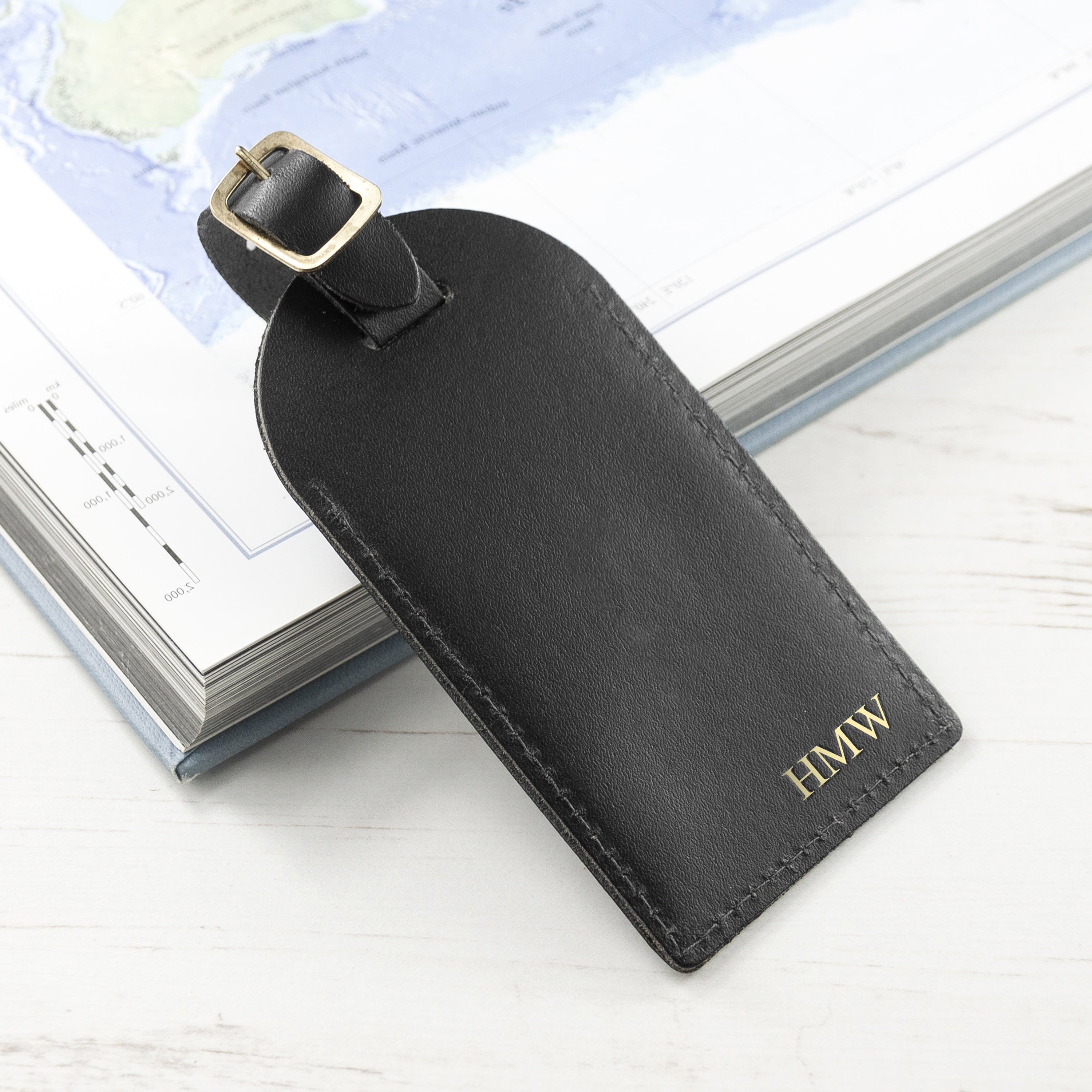 Personalised Black Foiled Leather Luggage Tag