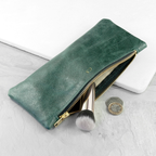 Luxury Slimline Leather Clutch in Bottle Green