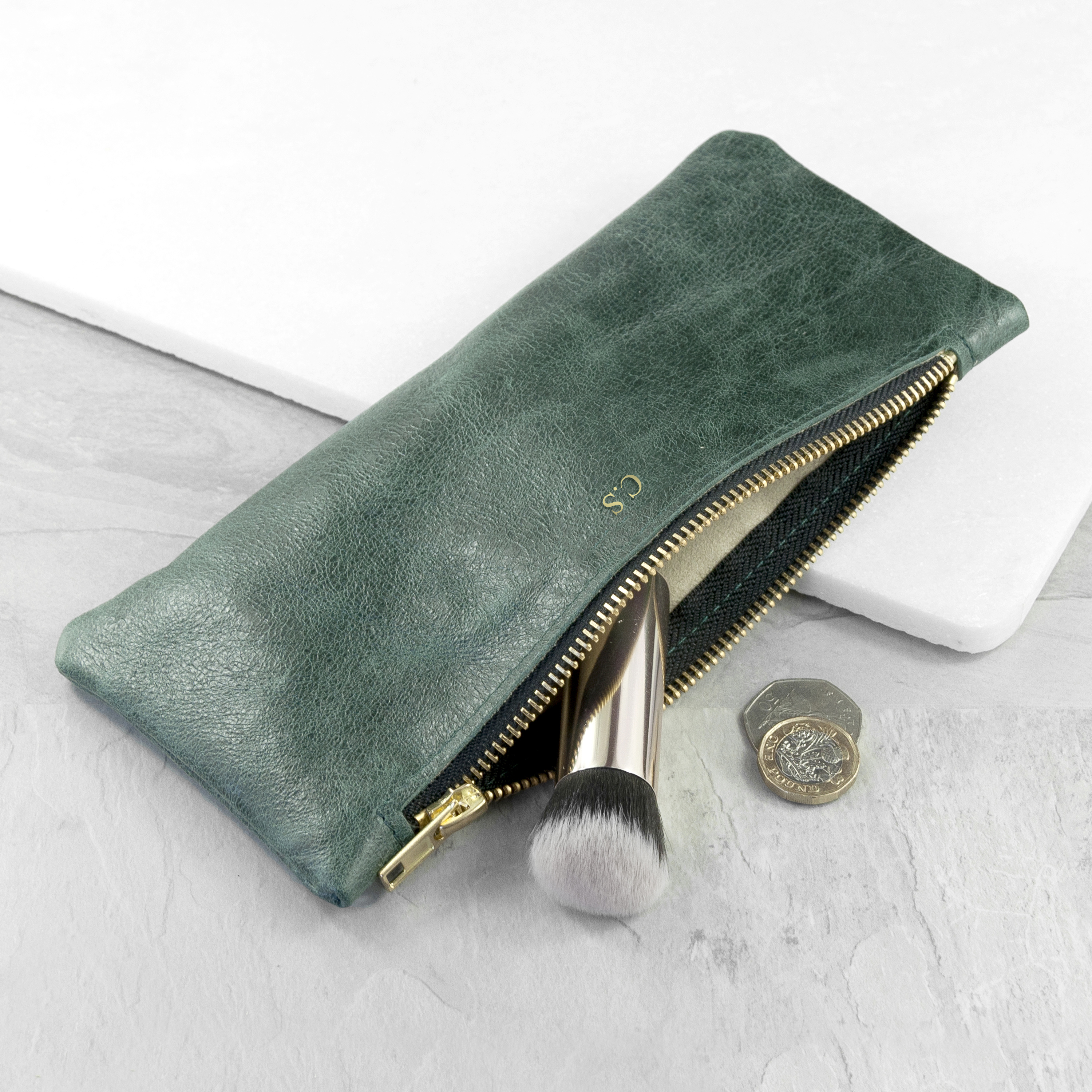 Luxury Slimline Leather Clutch in Bottle Green
