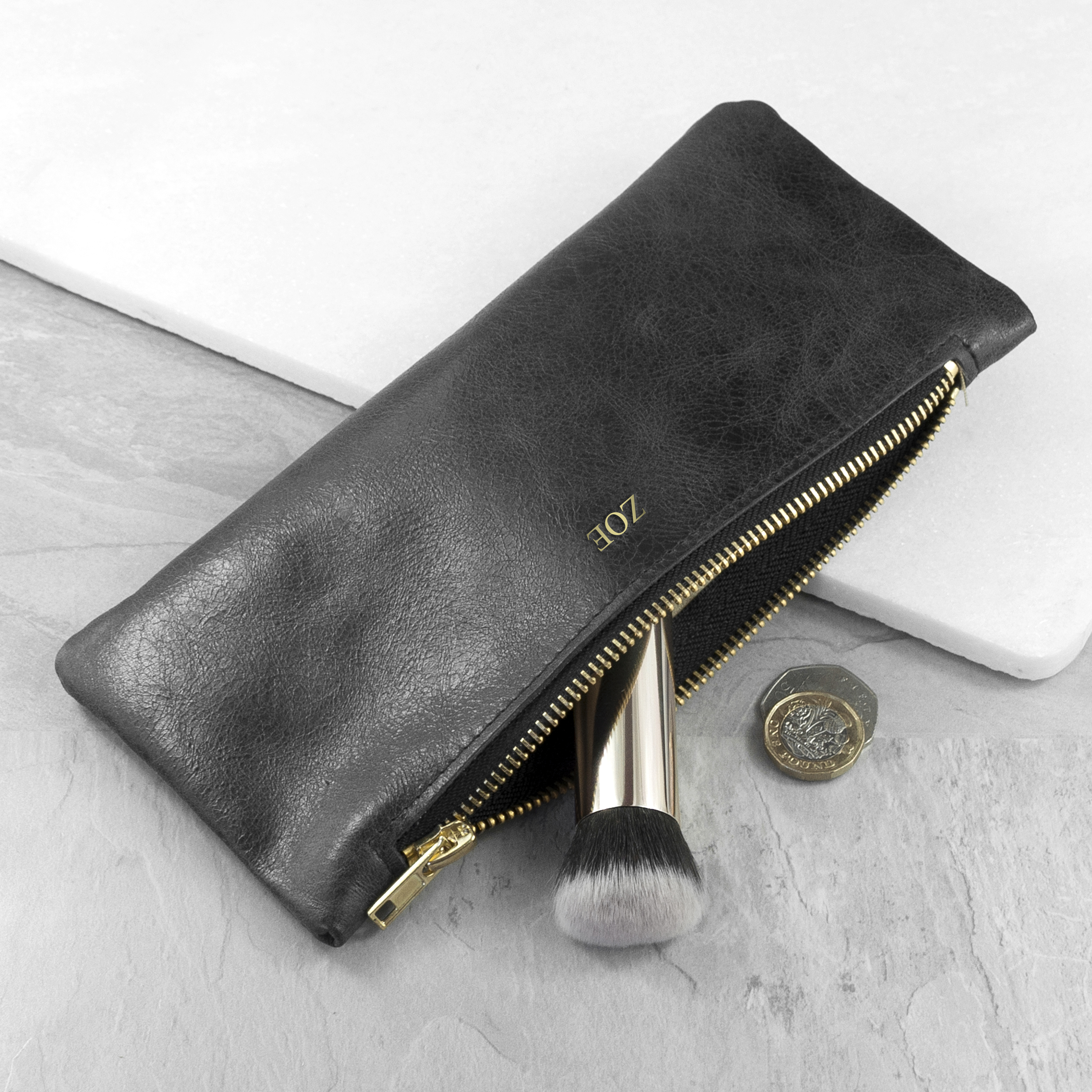Luxury Slimline Leather Clutch in Black