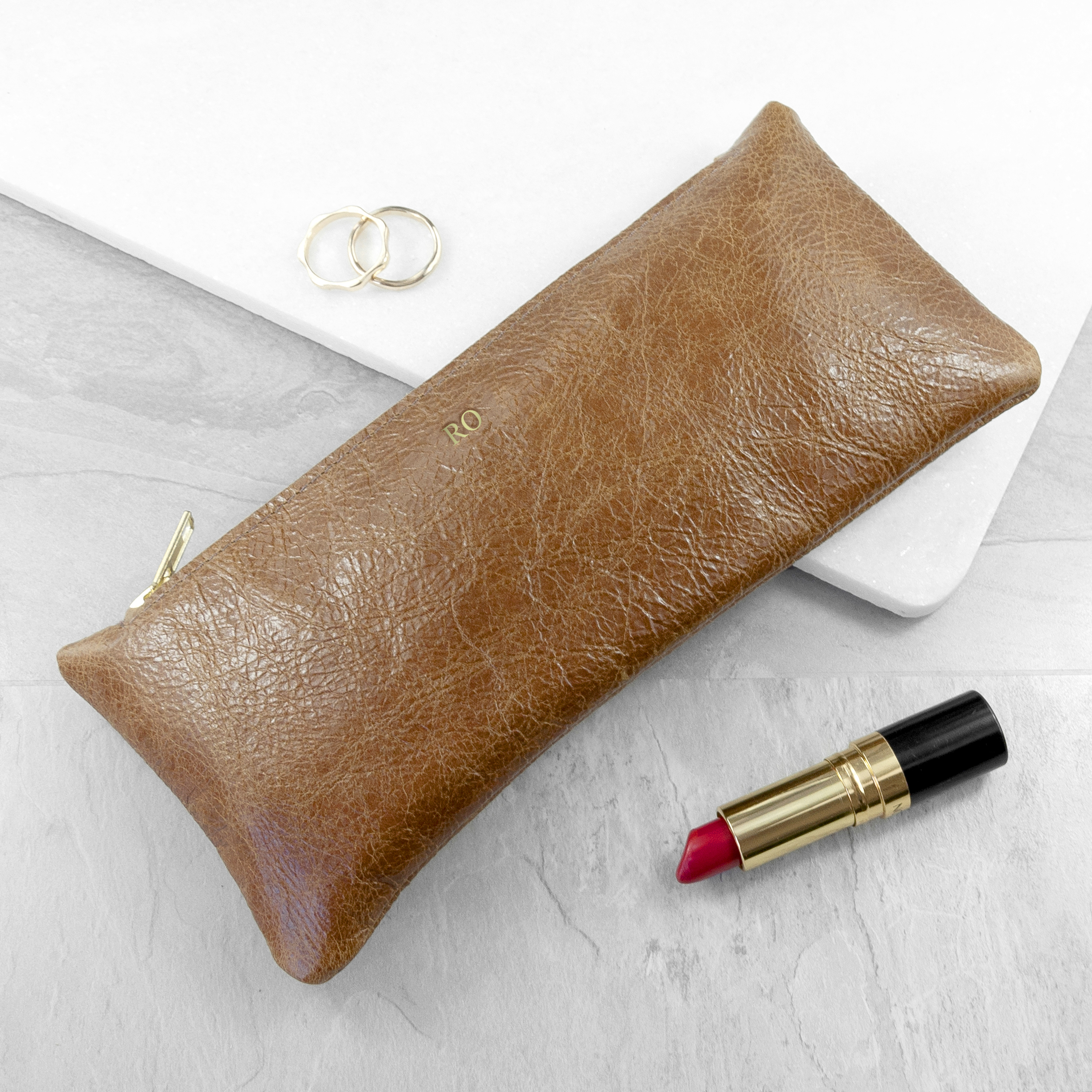 Luxury Slimline Leather Clutch in Tan