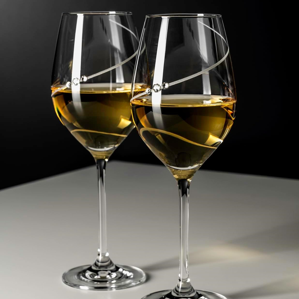 Personalised Helical Twist White Wine Glass with Swarovski Crystals