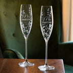 Personalised Floral Crystal Champagne Flutes - Set of Two