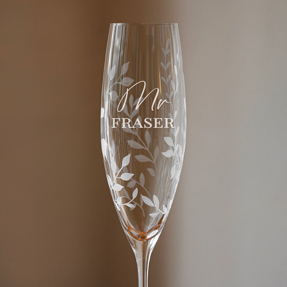 Personalised Floral Crystal Champagne Flutes - Set of Two