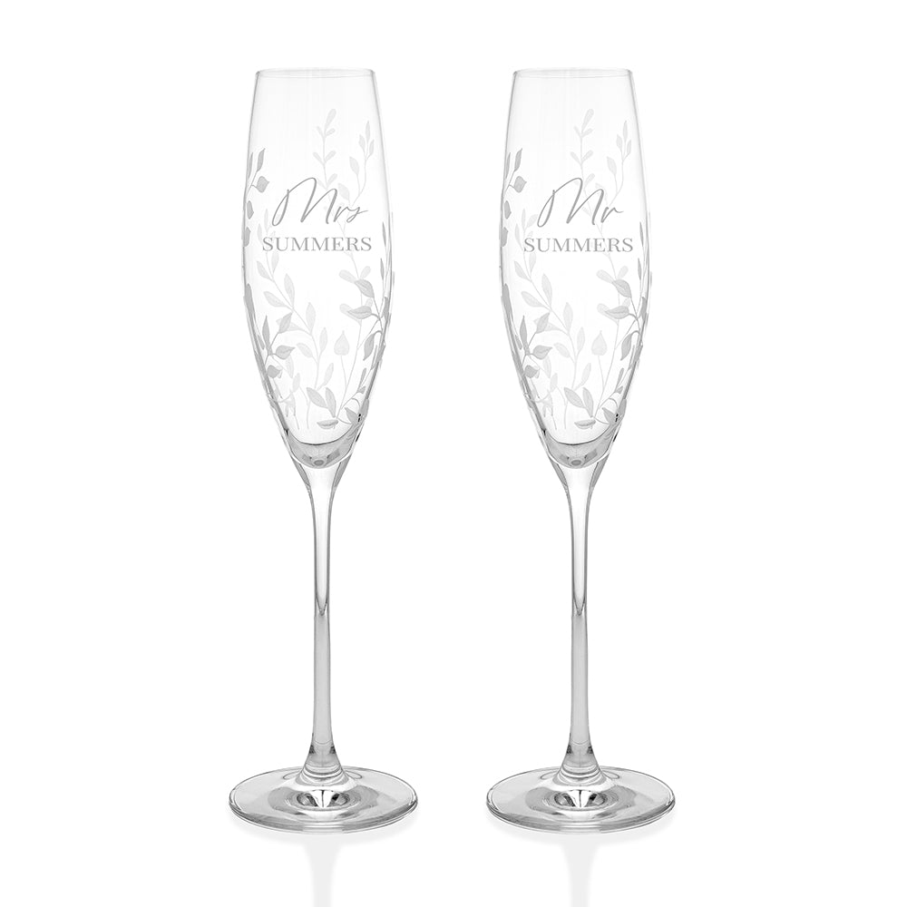 Personalised Floral Crystal Champagne Flutes - Set of Two