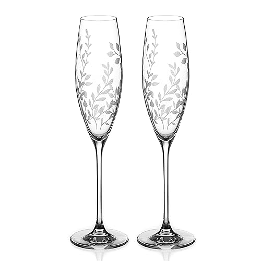 Personalised Floral Crystal Champagne Flutes - Set of Two