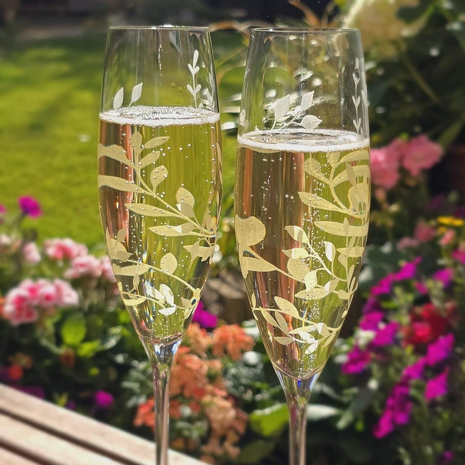 Personalised Floral Crystal Champagne Flutes - Set of Two