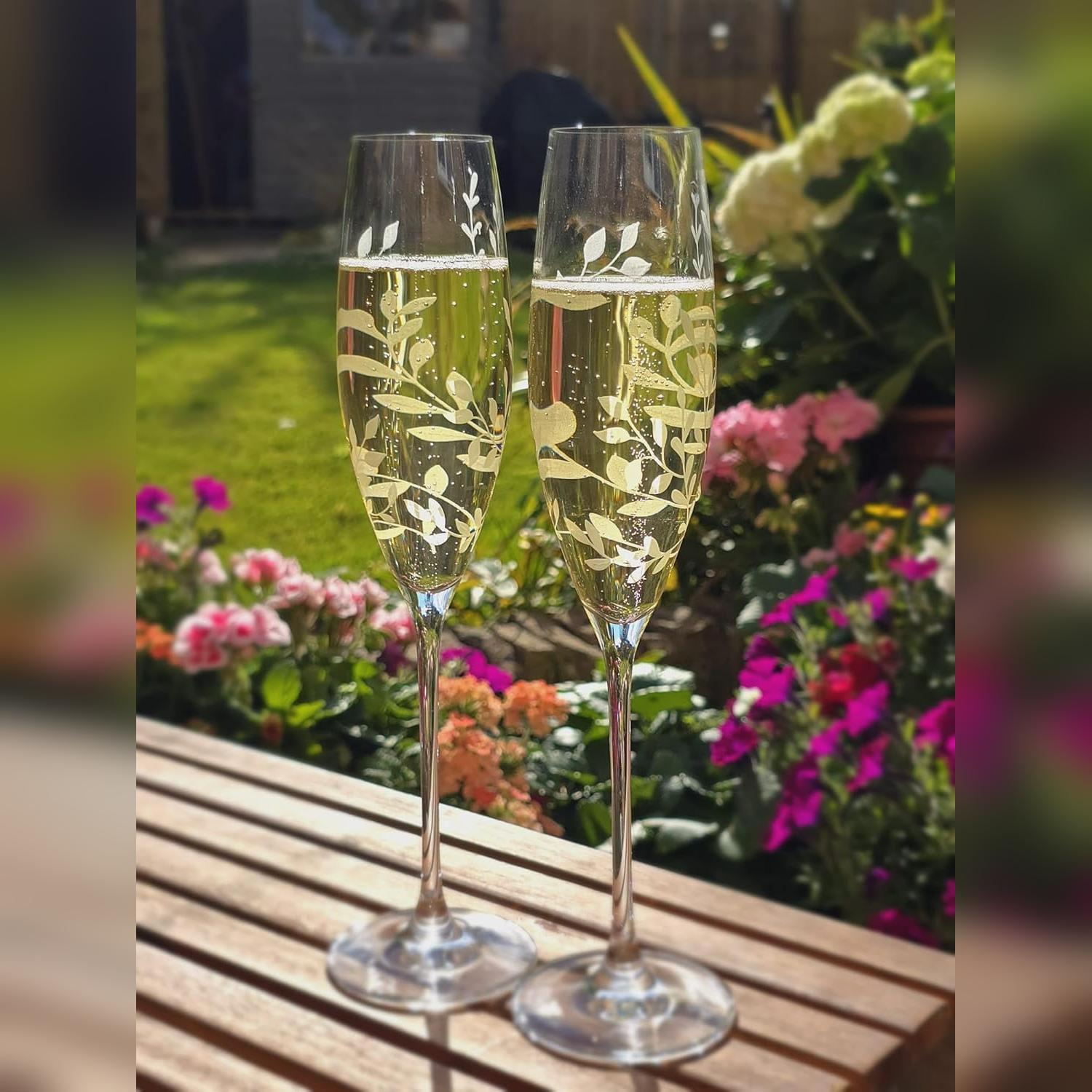 Personalised Floral Crystal Champagne Flutes - Set of Two