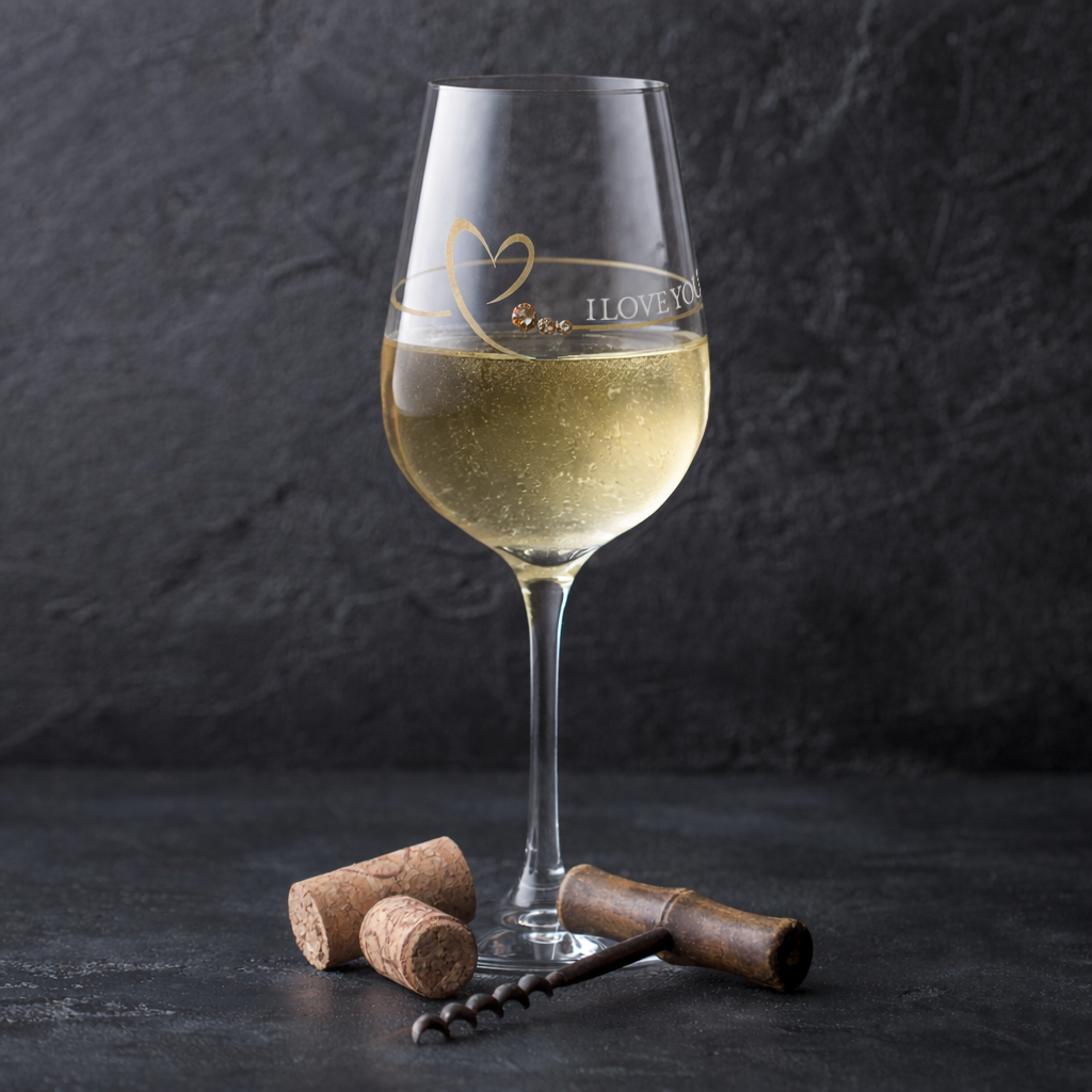 Personalised Golden Heart Wine Glass with Swarovski Crystals
