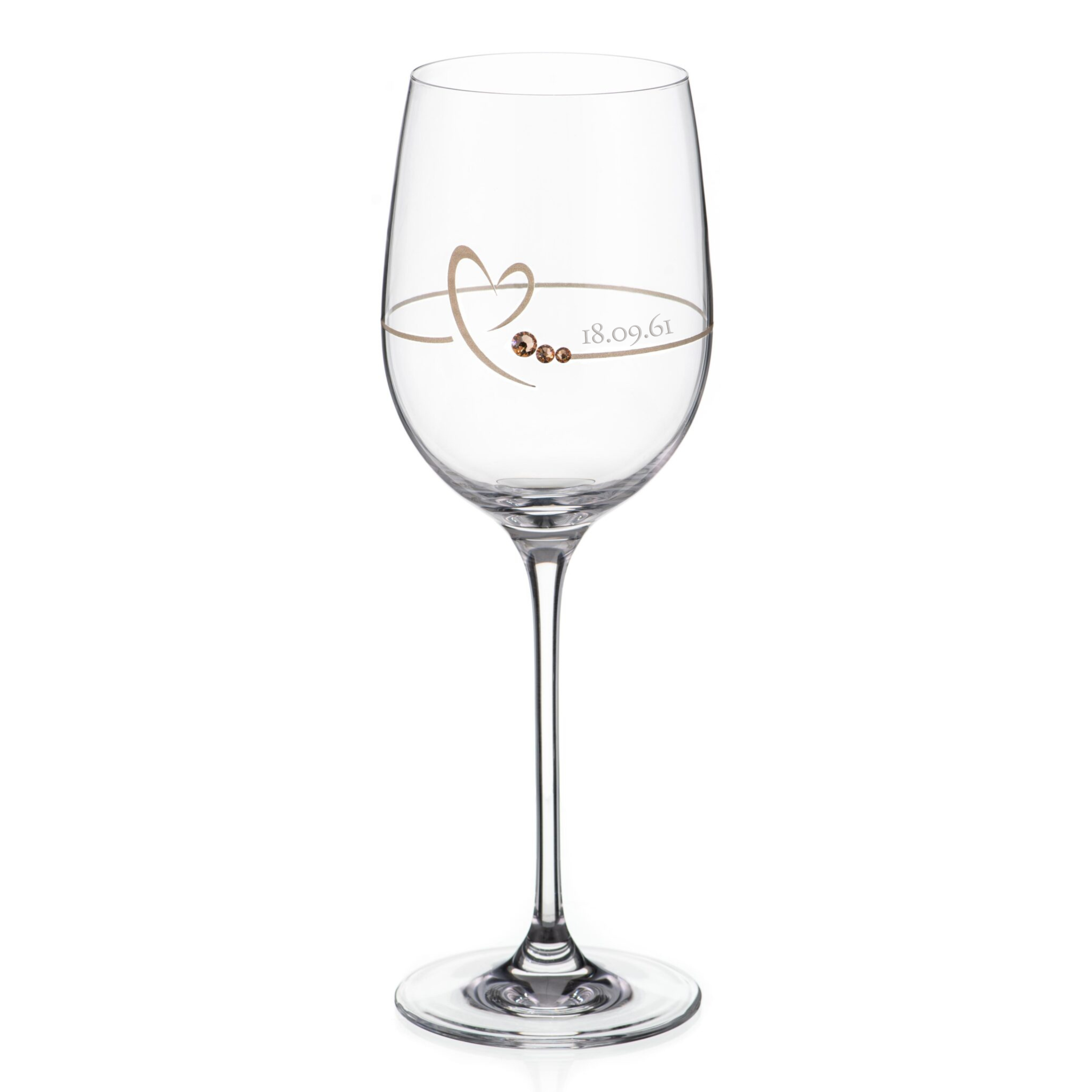 Personalised Golden Heart Wine Glass with Swarovski Crystals