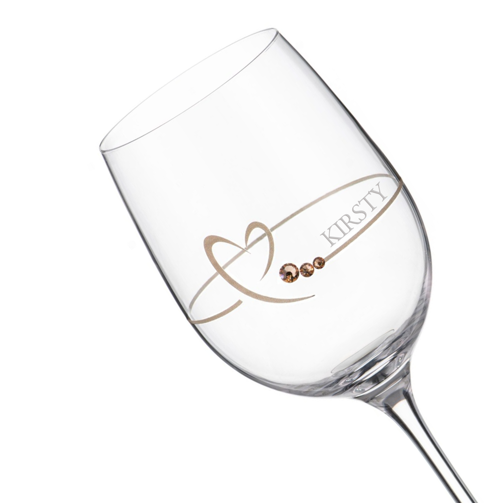 Personalised Golden Heart Wine Glass with Swarovski Crystals