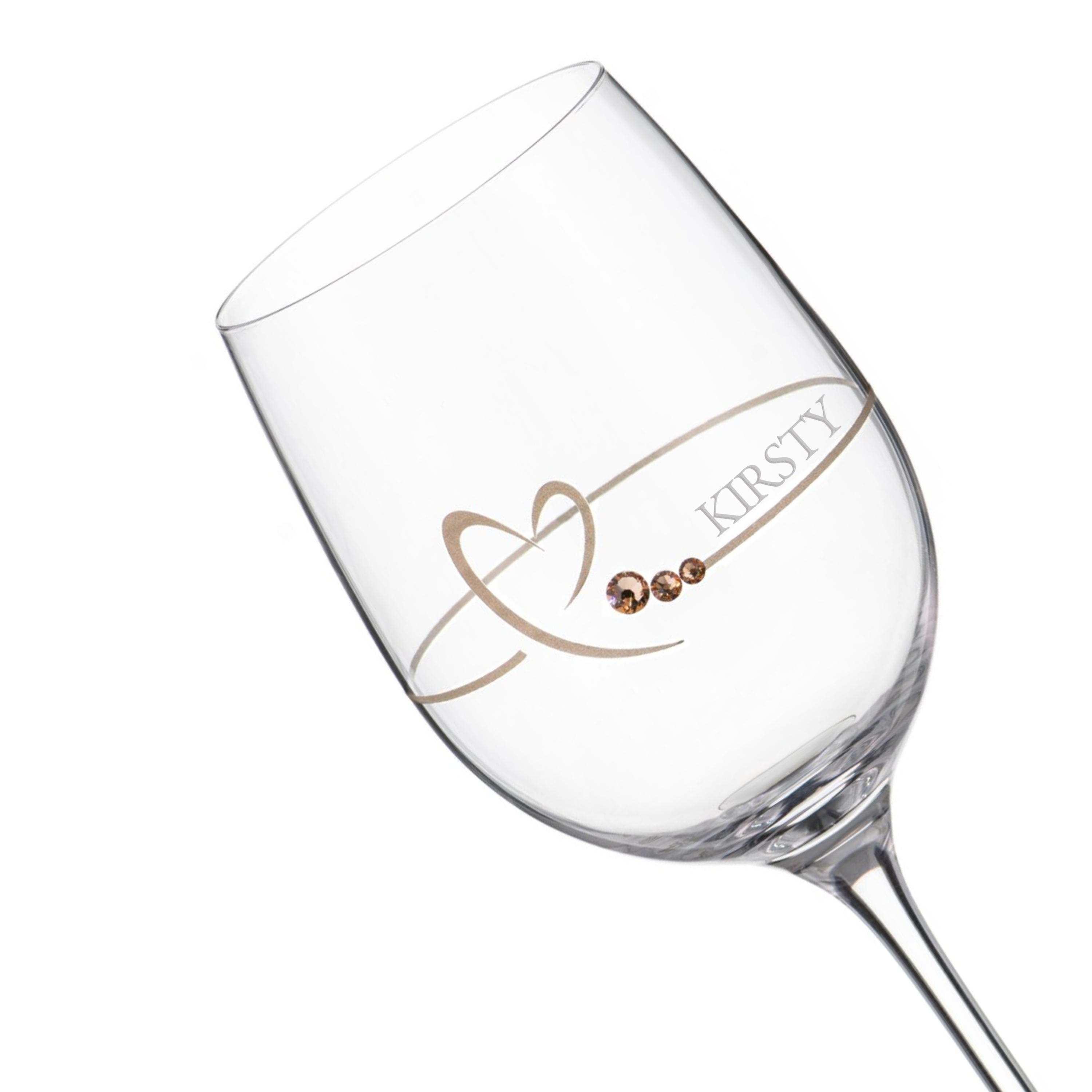 Personalised Golden Heart Wine Glass with Swarovski Crystals