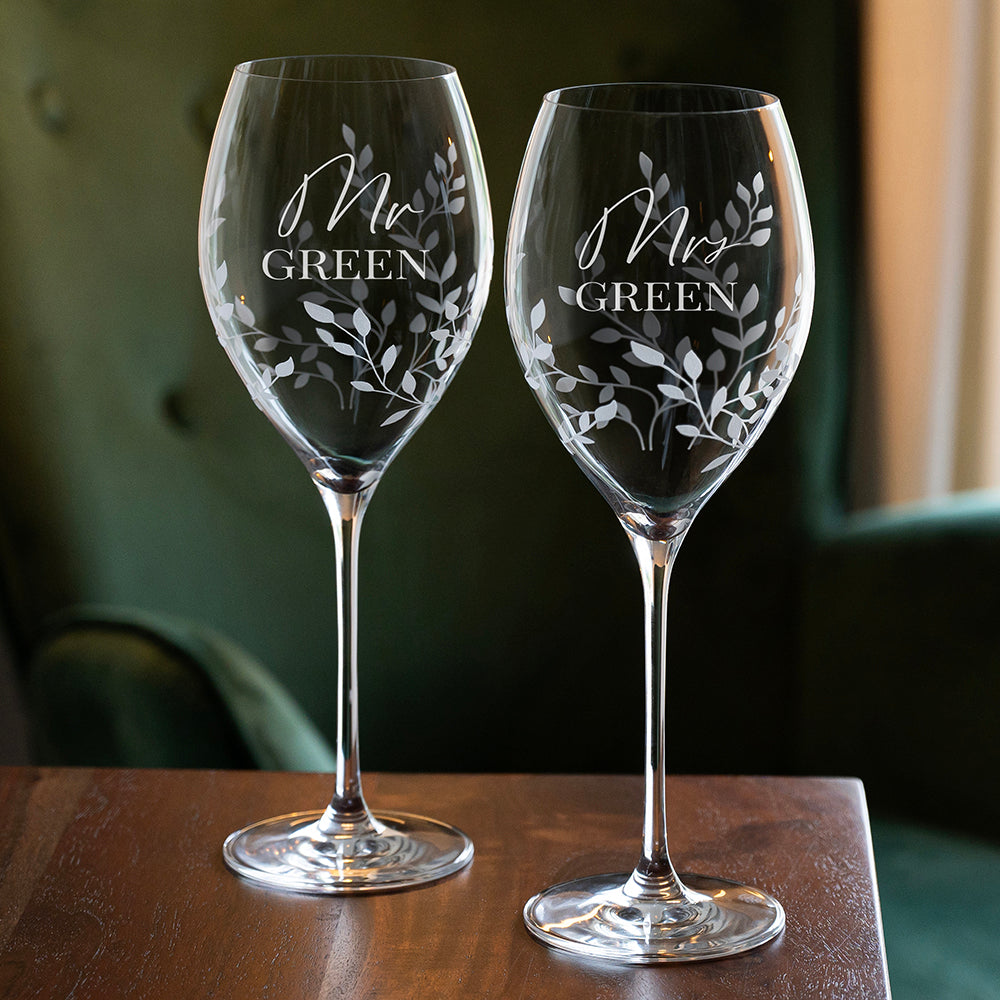 Personalised Floral Crystal Wine Glasses - Set of Two