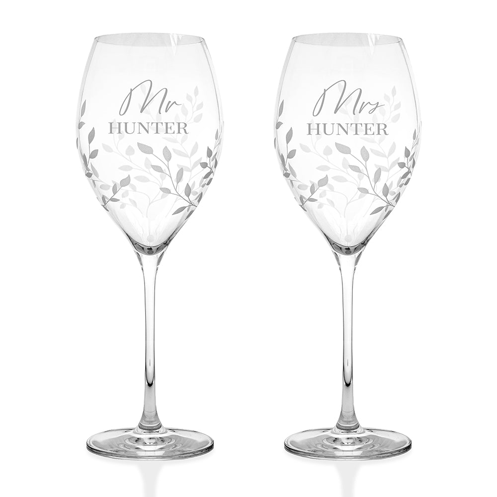 Personalised Floral Crystal Wine Glasses - Set of Two
