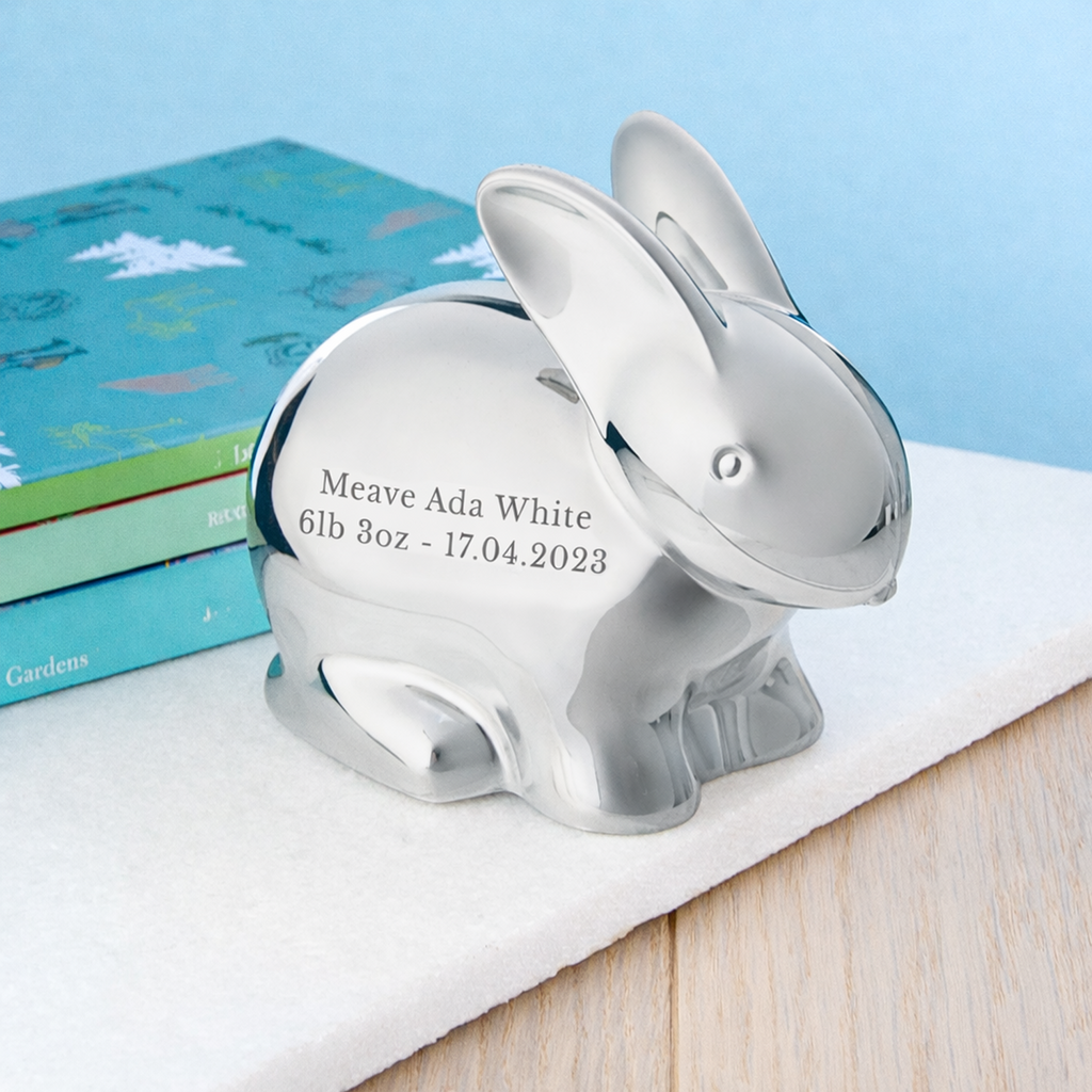 Personalised Silver Plated Rabbit Money Box