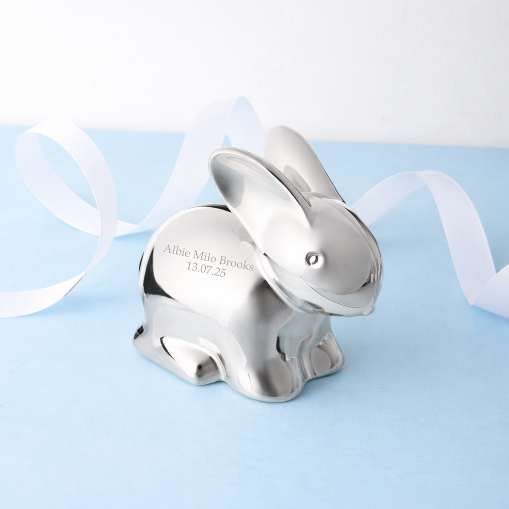 Personalised Silver Plated Rabbit Money Box