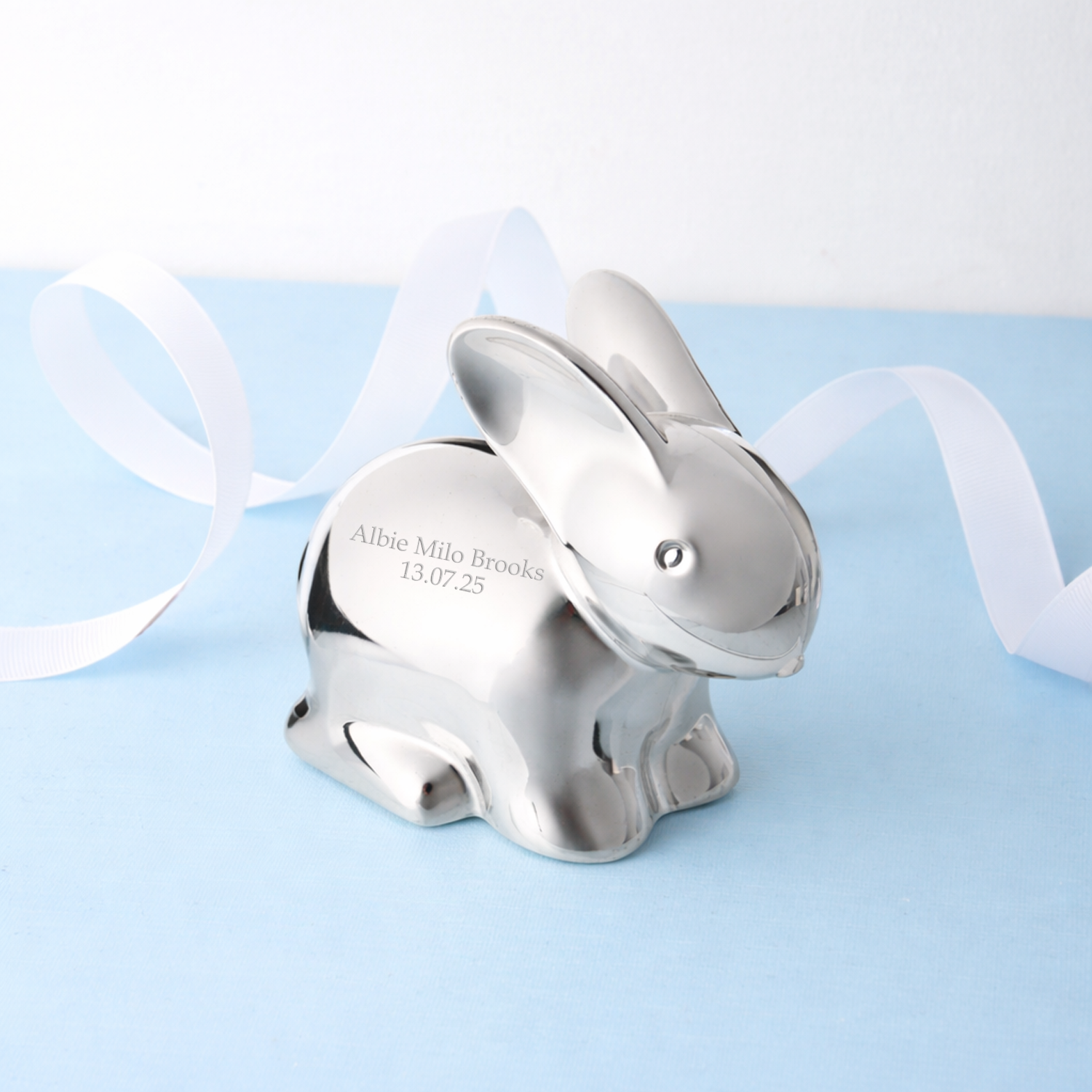 Personalised Silver Plated Rabbit Money Box