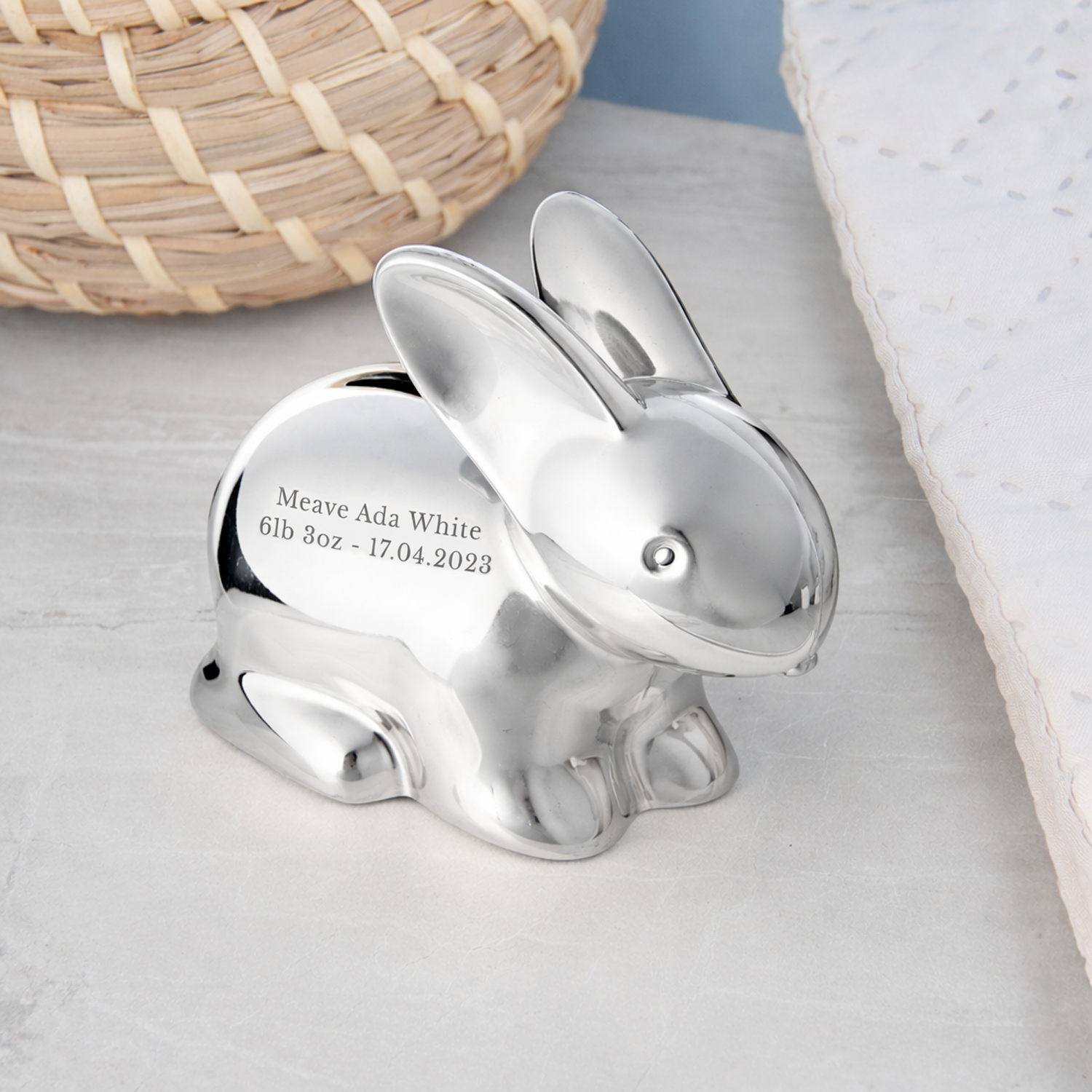 Personalised Silver Plated Rabbit Money Box