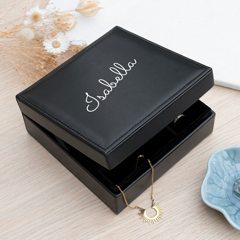 Personalised Luxury Black Square Jewellery Box