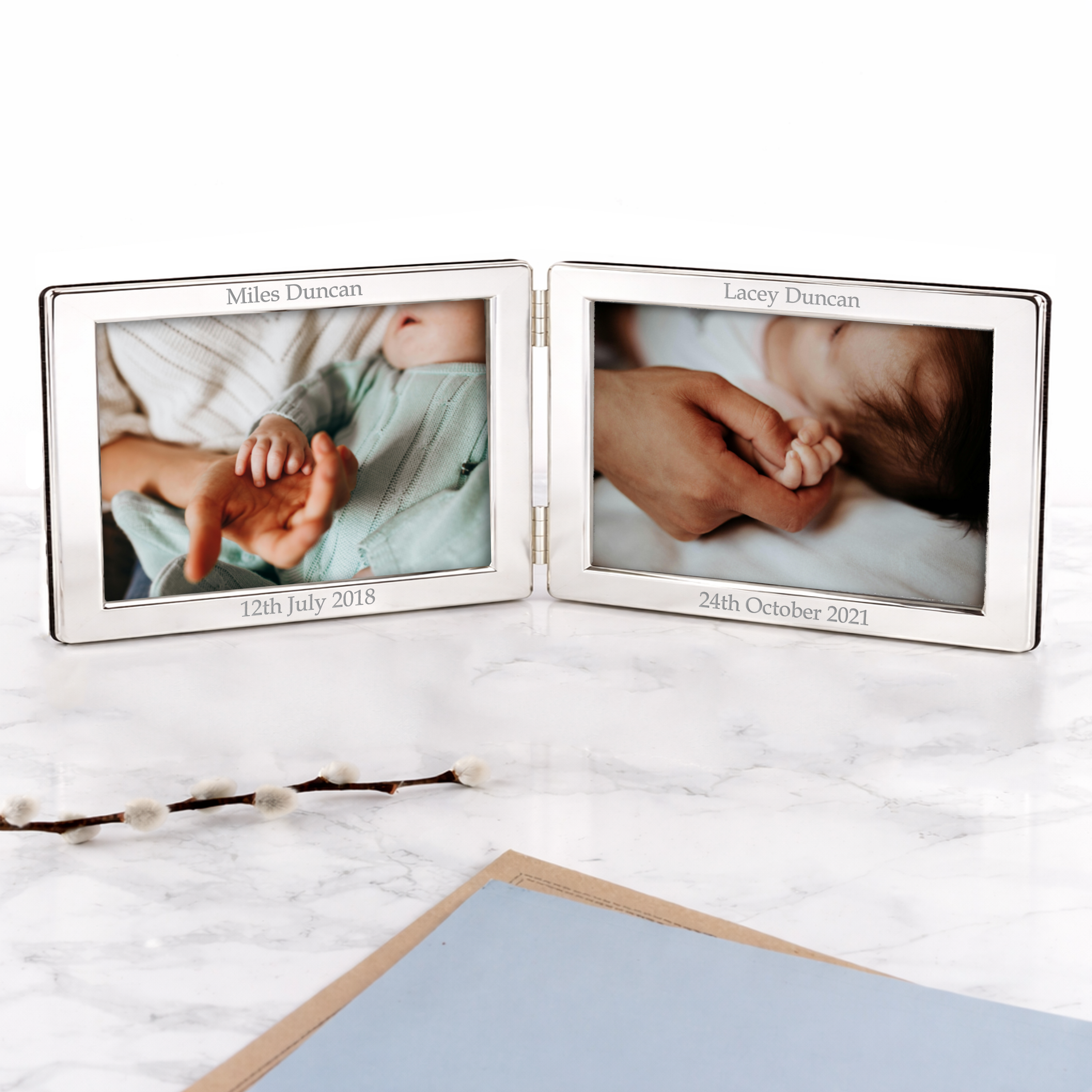 Personalised Silver Plated Landscape Double Photo Frame