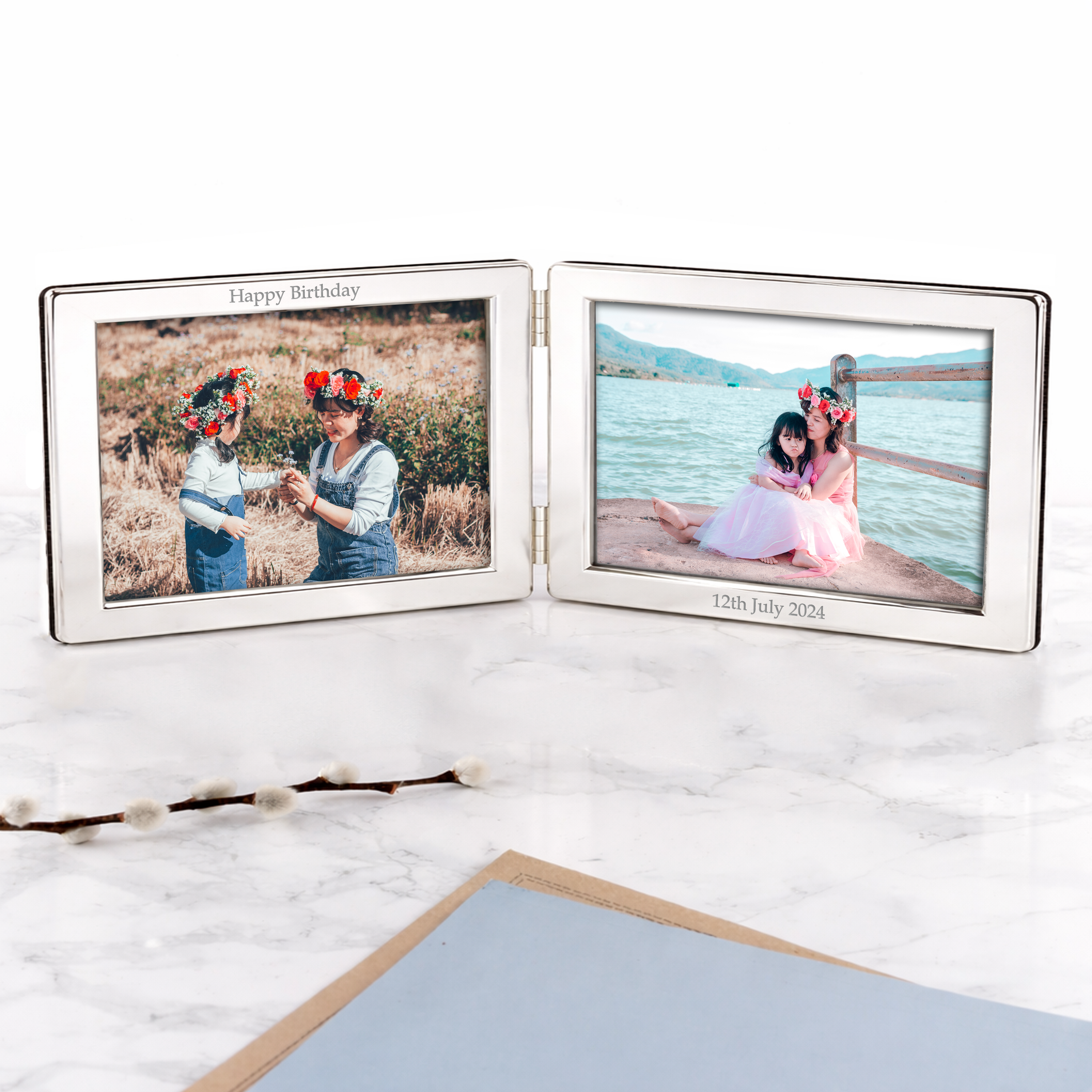 Personalised Silver Plated Landscape Double Photo Frame