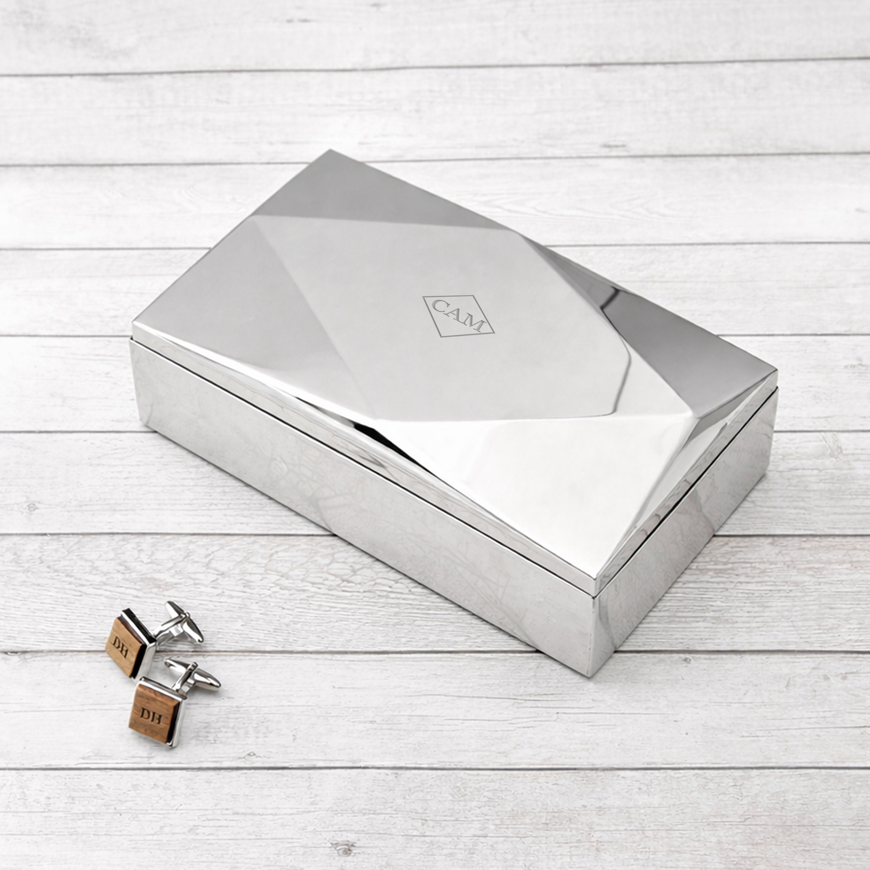 Monogrammed Men's Luxury Mirrored Geometric Valet Box