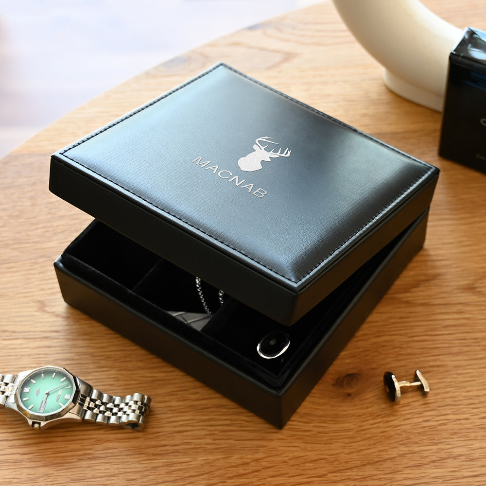 Personalised Men's Stag Black Valet Box