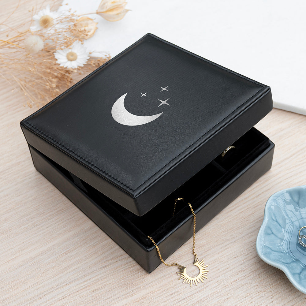 Midnight Black Moon and Stars Jewellery Box