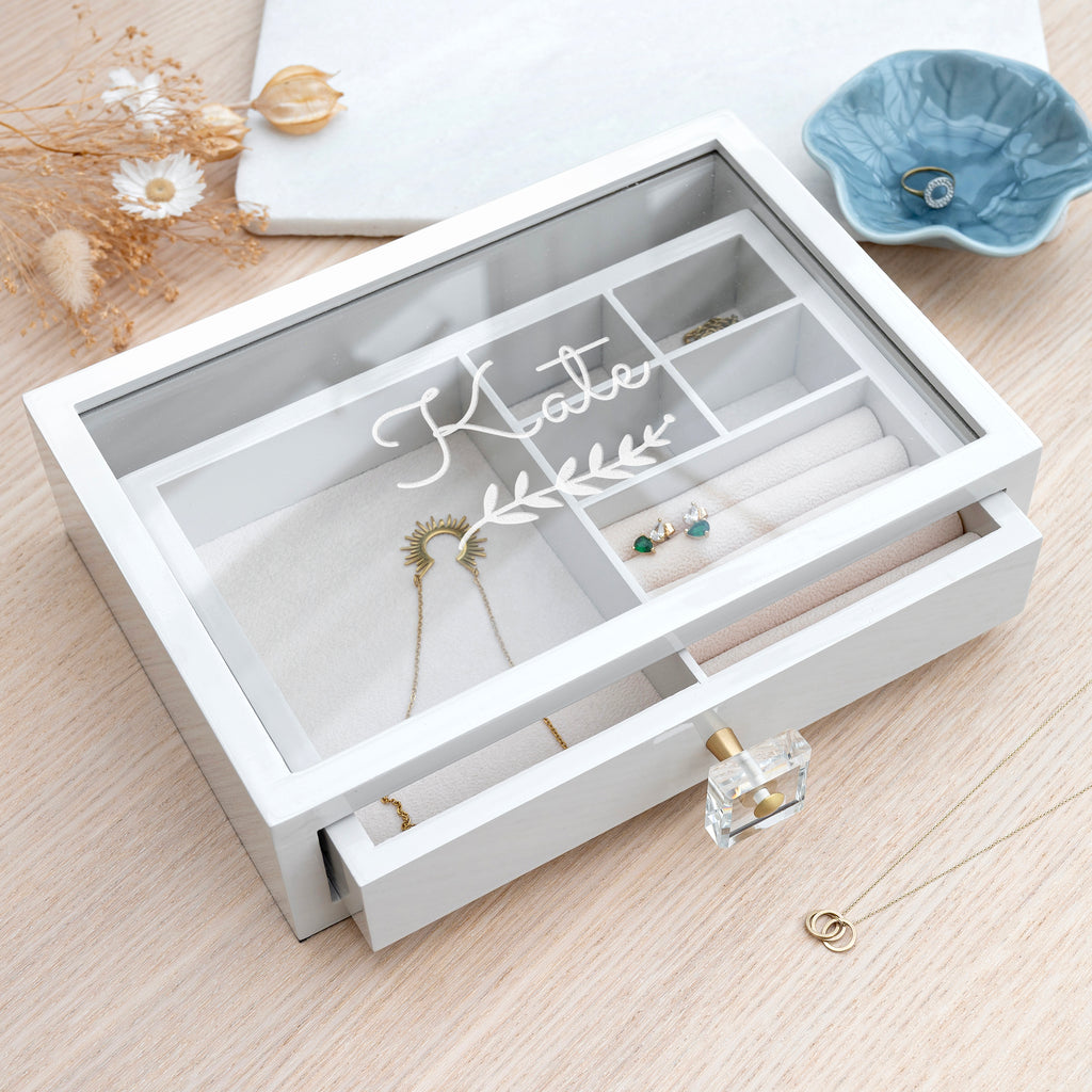 Personalised Garland Glass Drawer Jewellery Box