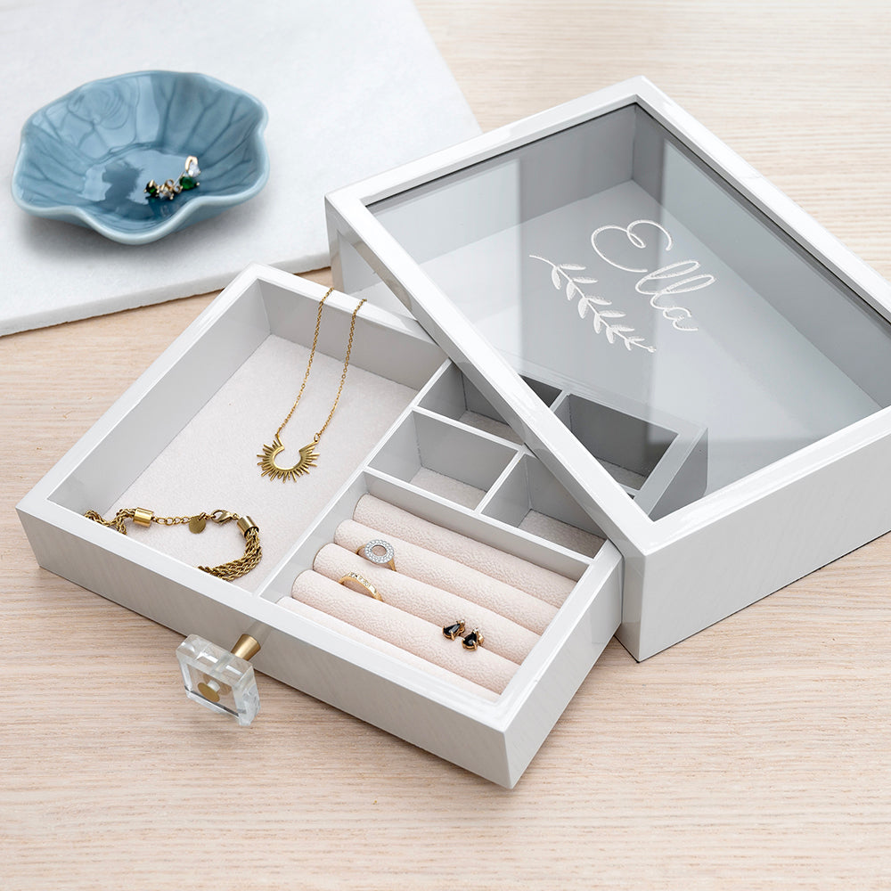 Personalised Garland Glass Drawer Jewellery Box