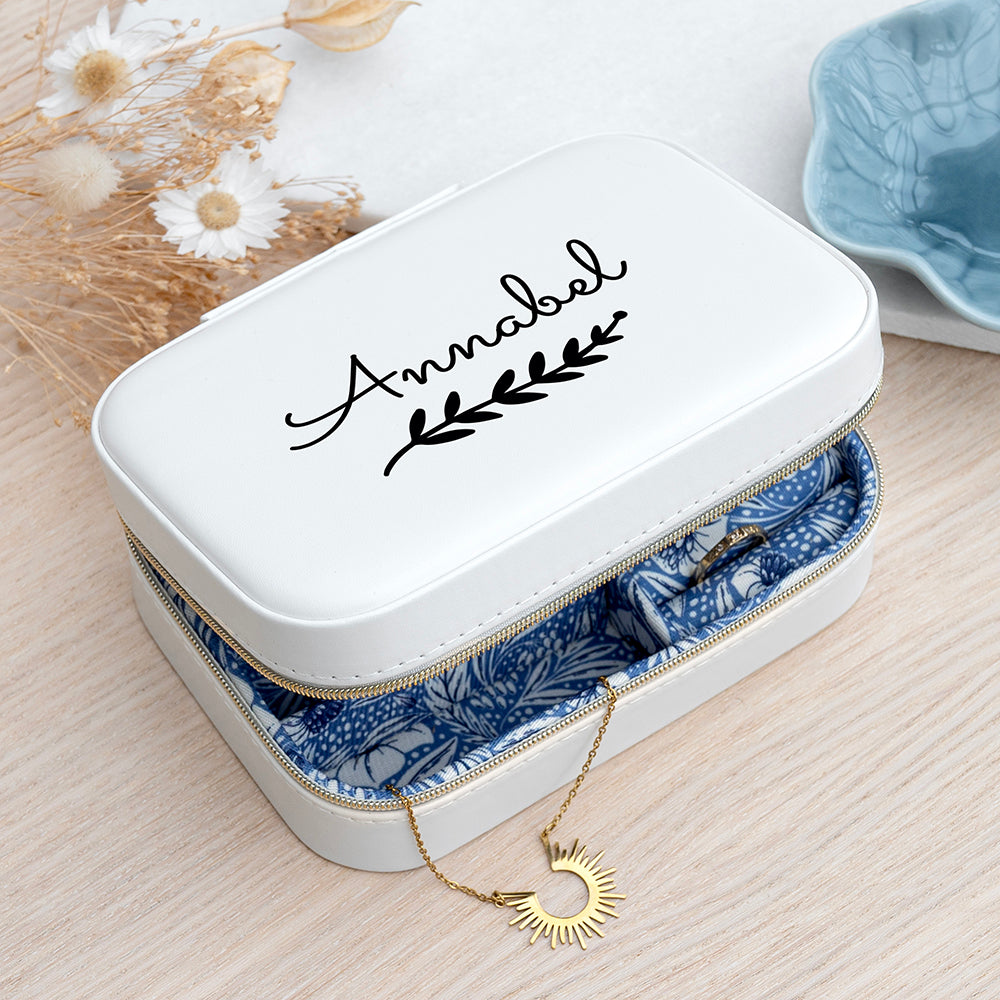 Personalised Luxury White and Blue Floral Garland Jewellery Case