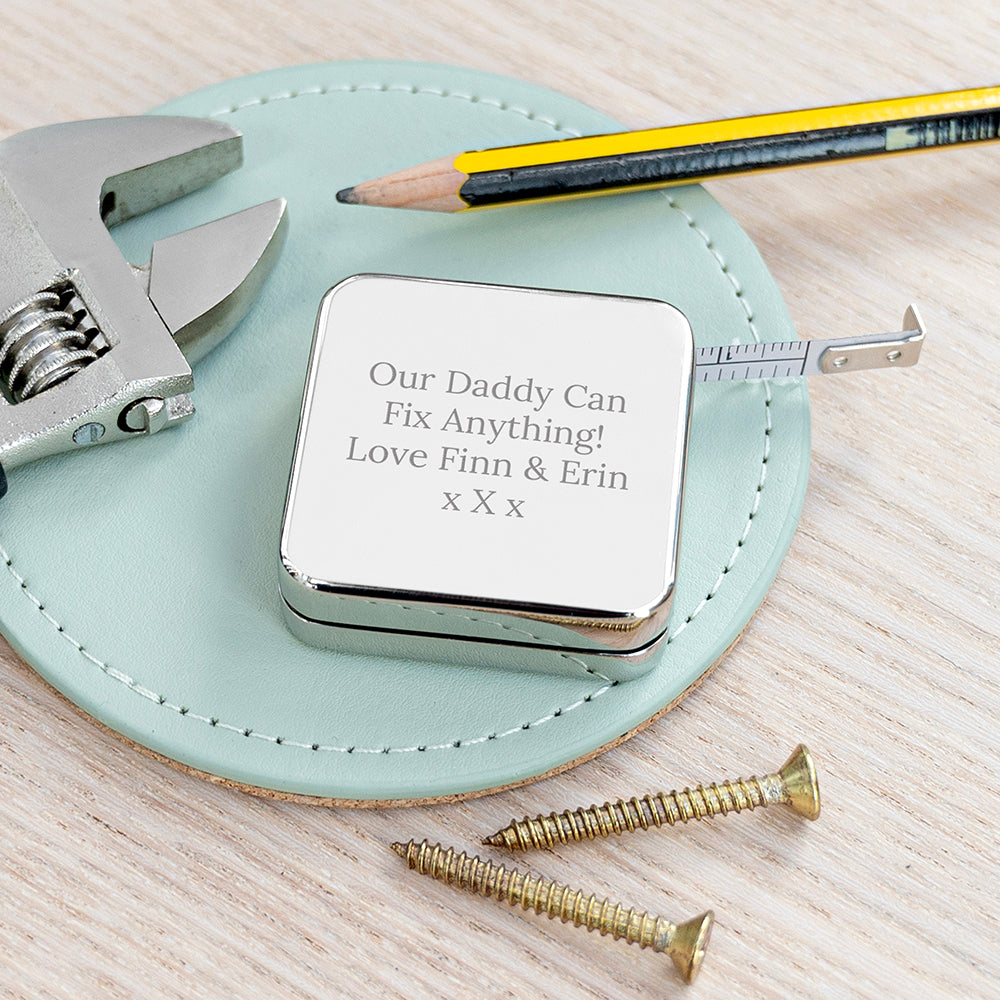 Personalised Silver Tone Square Tape Measure