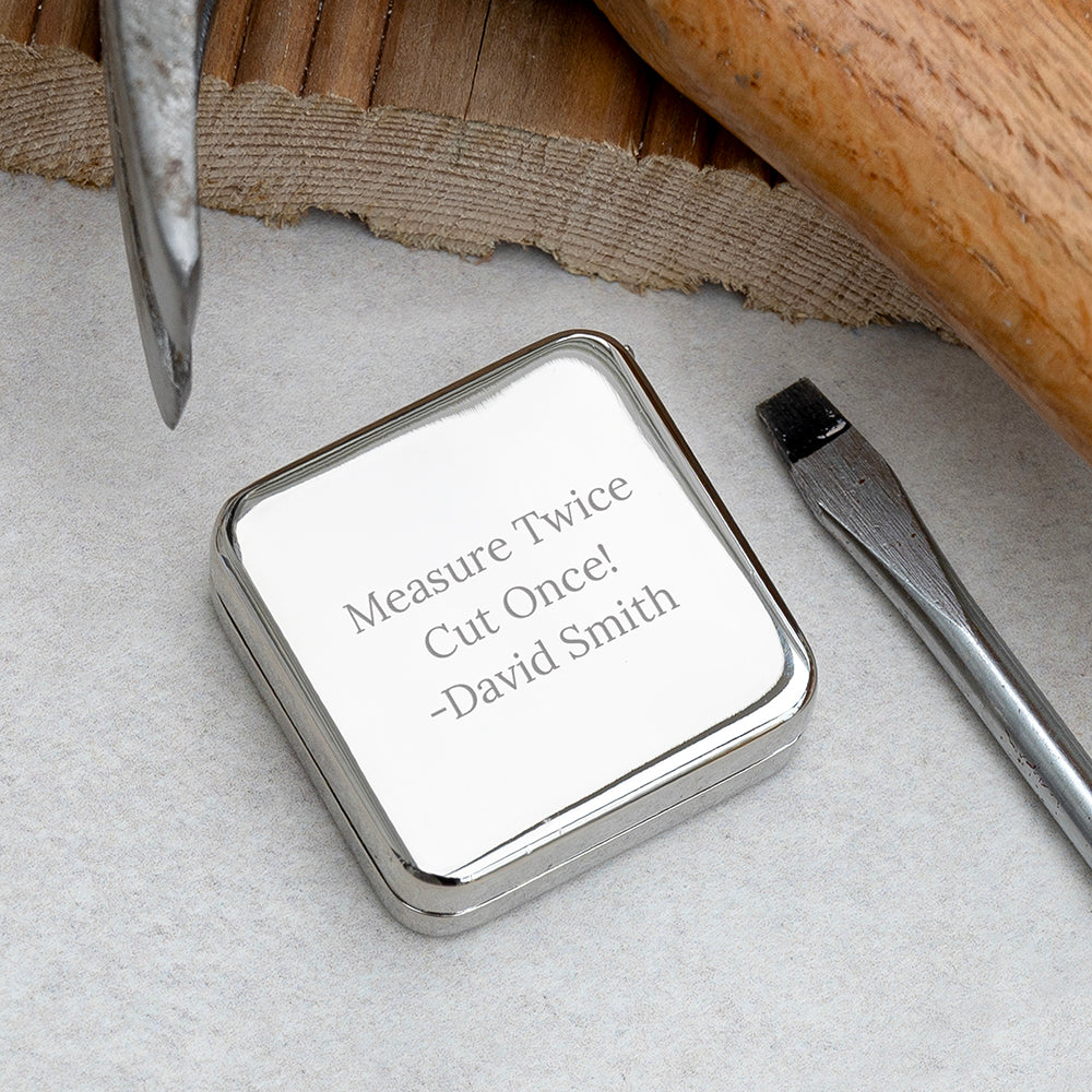 Personalised Silver Tone Square Tape Measure