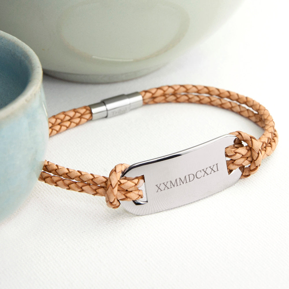 Personalised Men's Roman Numerals Statement Leather Bracelet