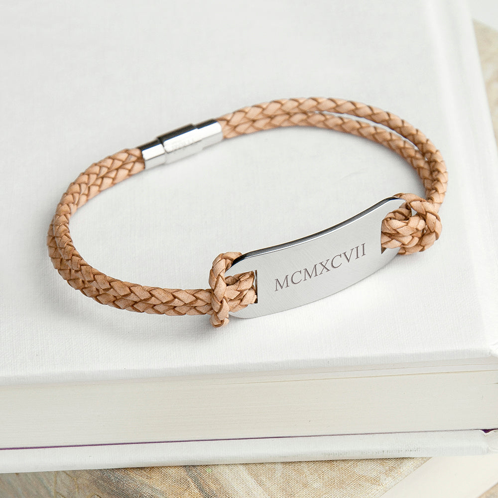 Personalised Men's Roman Numerals Statement Leather Bracelet