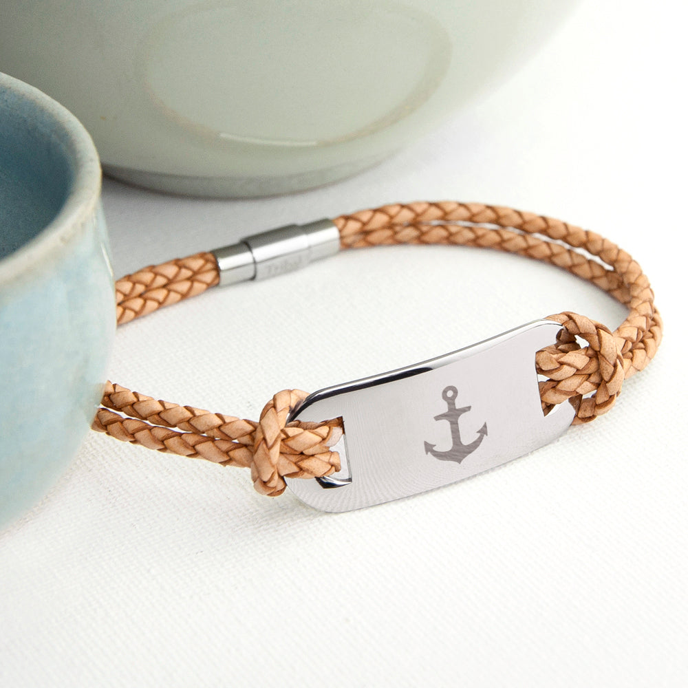 Personalised Men's Anchor Statement Leather Bracelet