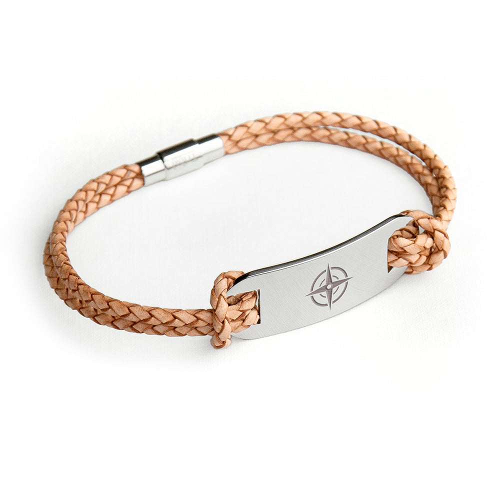 Personalised Men's Travel Compass Statement Leather Bracelet