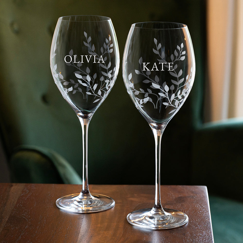 Personalised Botanical Crystal Wine Glasses - Set of Two