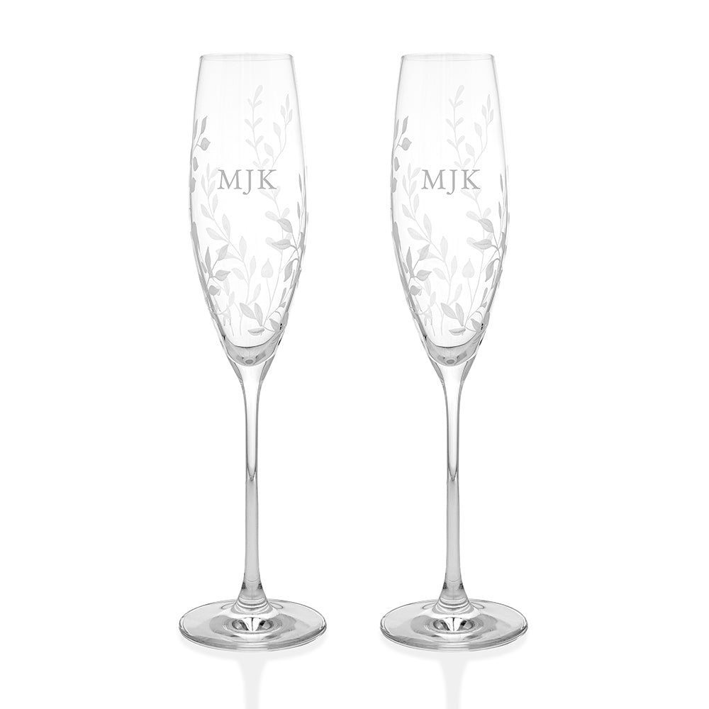 Personalised Botanical Crystal Champagne Flutes - Set of Two