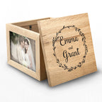 Couple's Oak Photo Keepsake Box With Wreath Design
