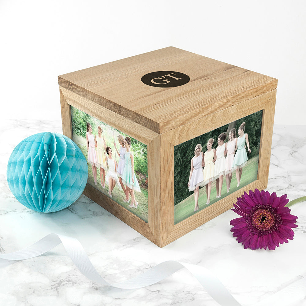 Oak Photo Keepsake Box with Initials