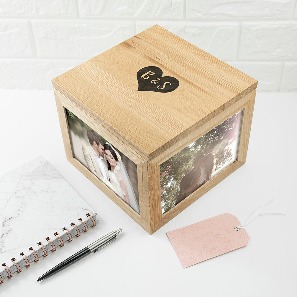 Oak Photo Keepsake Box with Initials