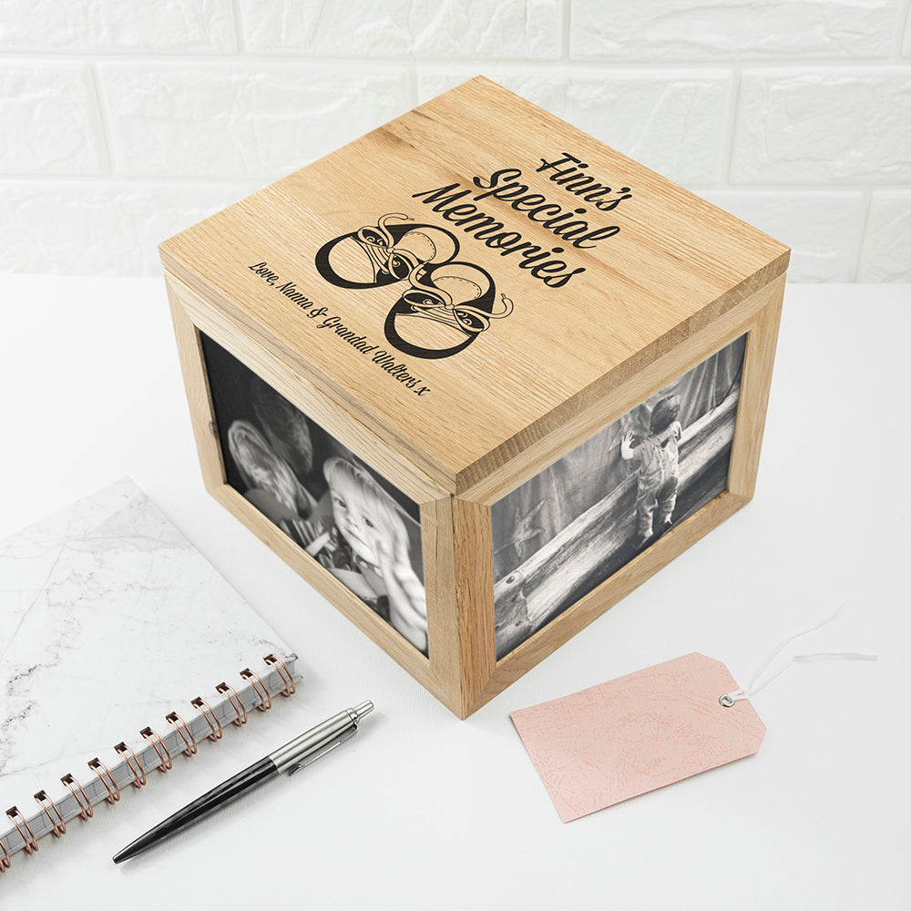 Baby Shoes Oak Photo Keepsake Box